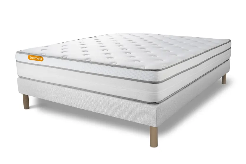 Ensemble Matelas Sommier 140x190 cm - Sommier Blanc (déjà monté) - Memo Luxe