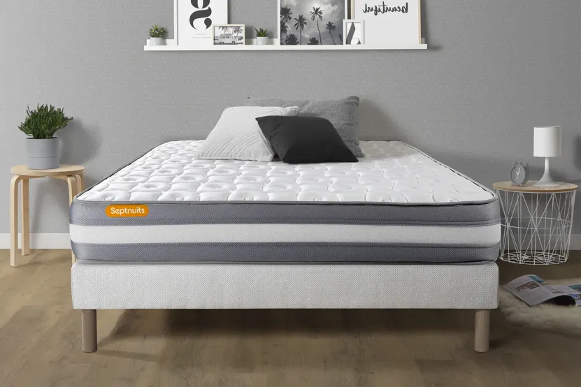 Ensemble Matelas Sommier 160x200 cm - Sommier Blanc (déjà monté) - Memo Plus