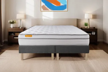Ensemble Matelas Sommier 180x200 cm - 2 Sommiers Gris - Memo Luxe