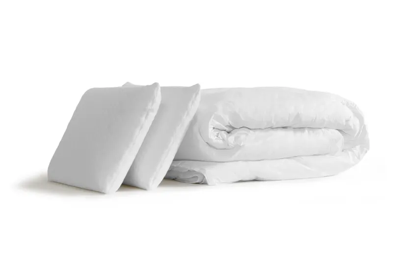 Pack lit complet 140x200 cm - Matelas + Sommier Blanc + 2 oreillers + Couette - Memo Bio