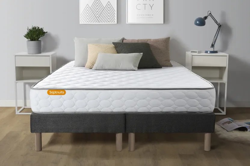 Ensemble Matelas Sommier 200x200 cm - 2 Sommiers Gris - Memo