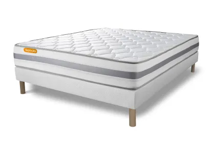 Ensemble Matelas Sommier 140x190 cm - Sommier Blanc (d&eacute;j&agrave; mont&eacute;) - Memo Spring