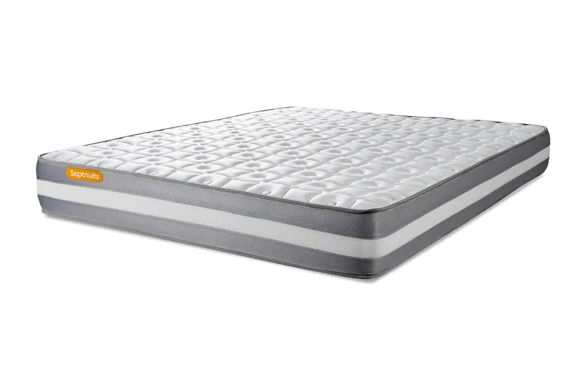 Pack lit complet 160x200 cm - Matelas + Sommier Gris + 2 oreillers + Couette - Memo Plus