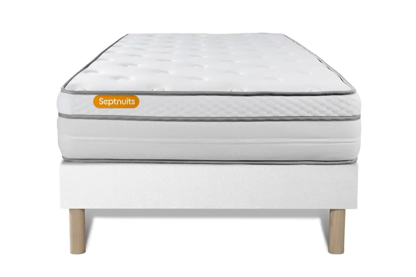 Ensemble Matelas Sommier 90x190 cm - Sommier Blanc (déjà monté) - Memo Luxe