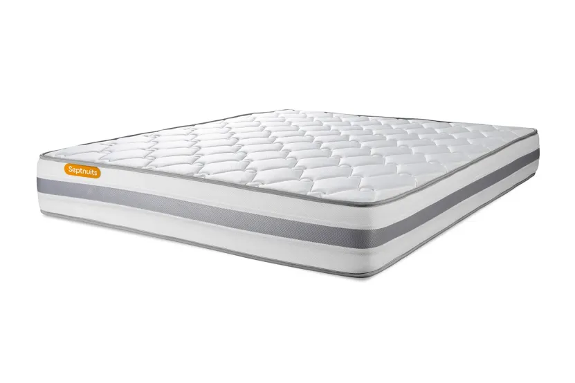 Pack lit complet 140x190 cm - Matelas + Sommier Gris + 2 oreillers + Couette - Memo Spring