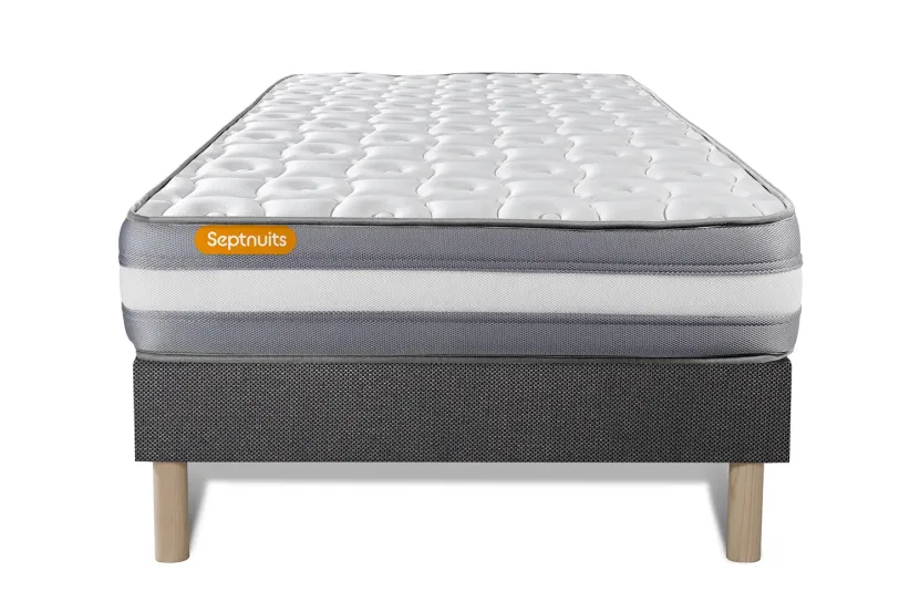 Ensemble Matelas Sommier 90x190 cm - Sommier Gris (déjà monté) - Memo Plus