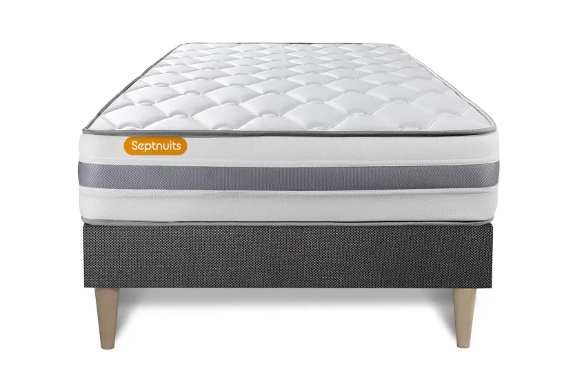 Ensemble Matelas Sommier 90x200 cm - Sommier Gris (en kit) - Memo Spring