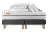 Pack lit complet 200x200 cm - Matelas + 2 Sommiers Gris + 2 oreillers + Couette - Memo Luxe Pack lit complet 200x200 cm - Matelas + 2 Sommiers Gris + 2 oreillers + Couette - Memo Luxe