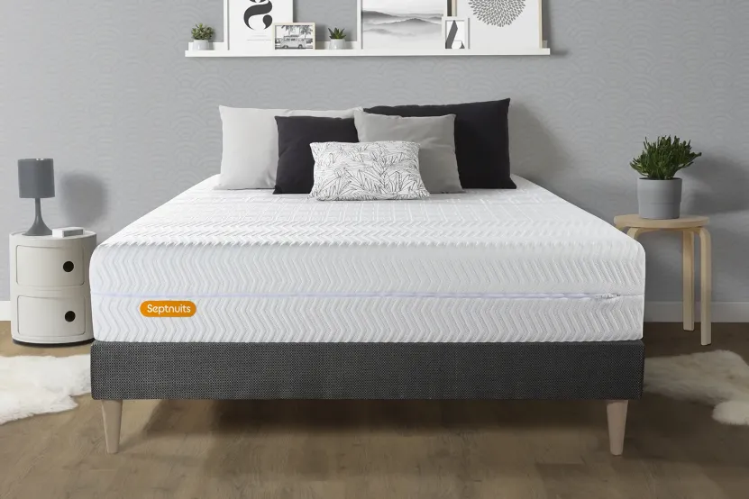 Ensemble Matelas Sommier 140x190 cm - Sommier Gris (en kit) - Memo Bio