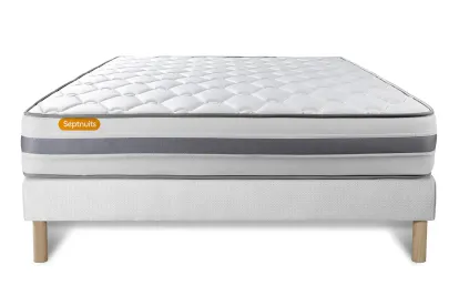 Ensemble Matelas Sommier 160x200 cm - Sommier Blanc (d&eacute;j&agrave; mont&eacute;) - Memo Spring