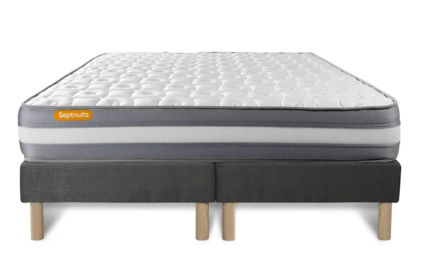 Ensemble Matelas Sommier 200x200 cm - 2 Sommiers Gris - Memo Plus