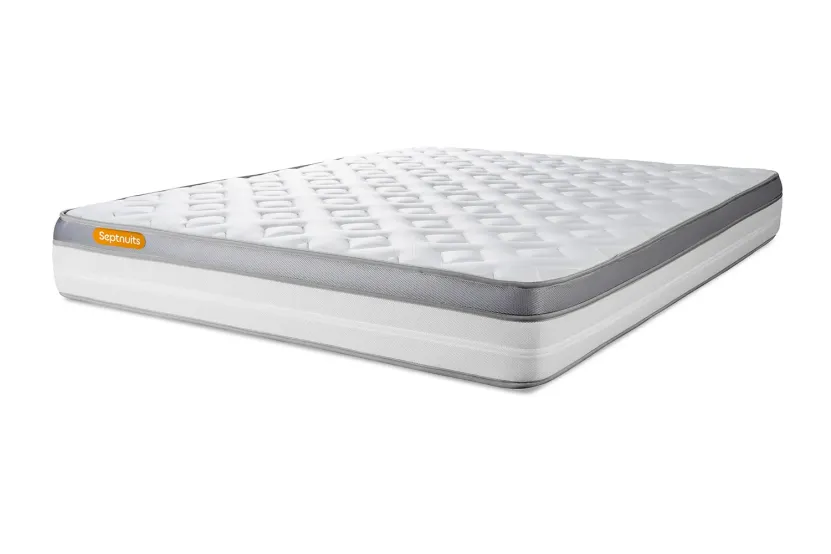 Pack lit complet 140x190 cm - Matelas + Sommier Gris (en kit) + 2 oreillers + Couette - Memo Zen