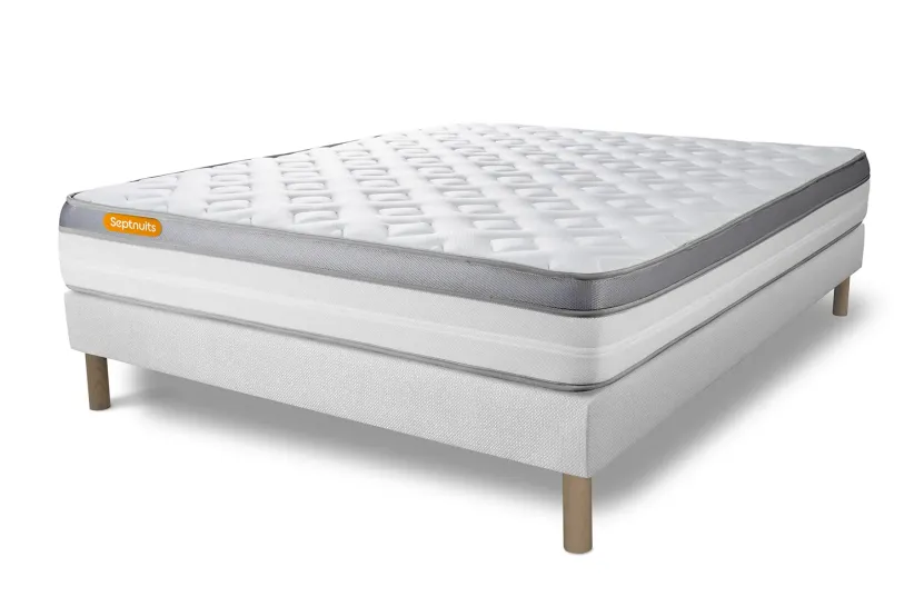 Ensemble Matelas Sommier 140x190 cm - Sommier Blanc (déjà monté) - Memo Zen