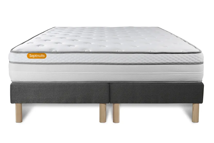 Ensemble Matelas Sommier 200x200 cm - 2 Sommiers Gris - Memo Luxe