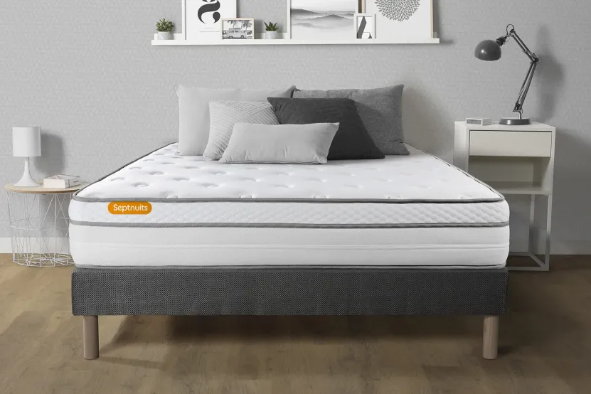 Ensemble Matelas Sommier 140x200 cm - Sommier Gris (déjà monté) - Memo Luxe