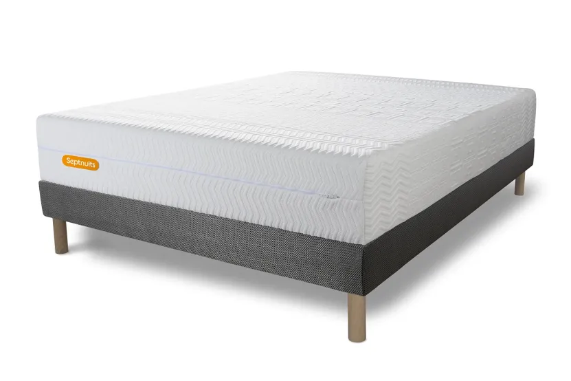 Ensemble Matelas Sommier 140x190 cm - Sommier Gris (déjà monté) - Memo Bio