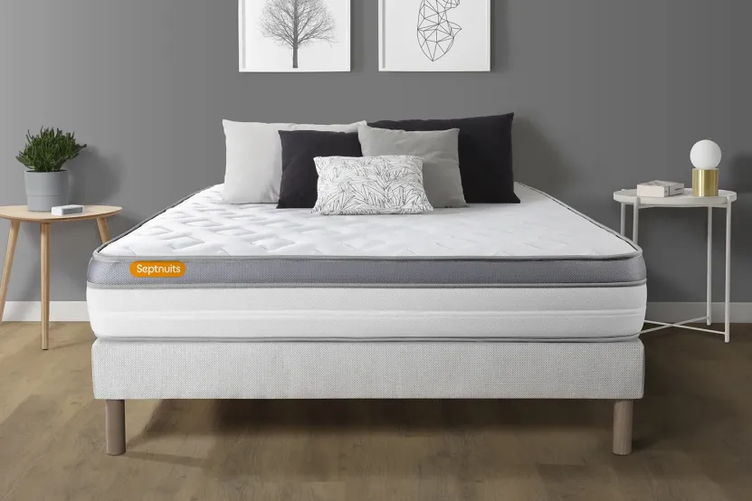 Ensemble Matelas Sommier 140x190 cm - Sommier Blanc (déjà monté) - Memo Zen