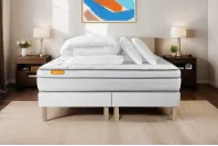 Pack lit complet 180x200 cm - Matelas + 2 Sommiers Blancs + 2 oreillers + Couette - Memo Luxe Pack lit complet 180x200 cm - Matelas + 2 Sommiers Blancs + 2 oreillers + Couette - Memo Luxe