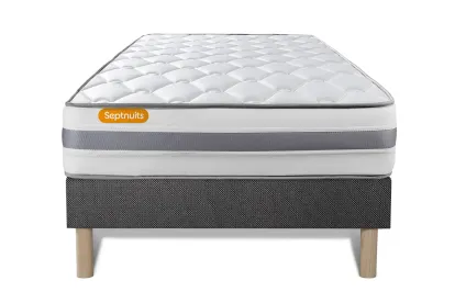 Ensemble Matelas Sommier 90x200 cm - Sommier Gris (d&eacute;j&agrave; mont&eacute;) - Memo Spring