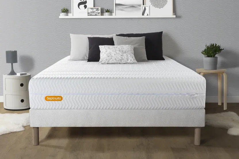 Ensemble Matelas Sommier 160x200 cm - Sommier Blanc (déjà monté) - Memo Bio