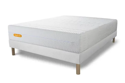 Ensemble Matelas Sommier 140x200 cm - Sommier Blanc (d&eacute;j&agrave; mont&eacute;) - Memo Bio