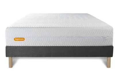 Ensemble Matelas Sommier 160x200 cm - Sommier Gris (d&eacute;j&agrave; mont&eacute;) - Memo Bio