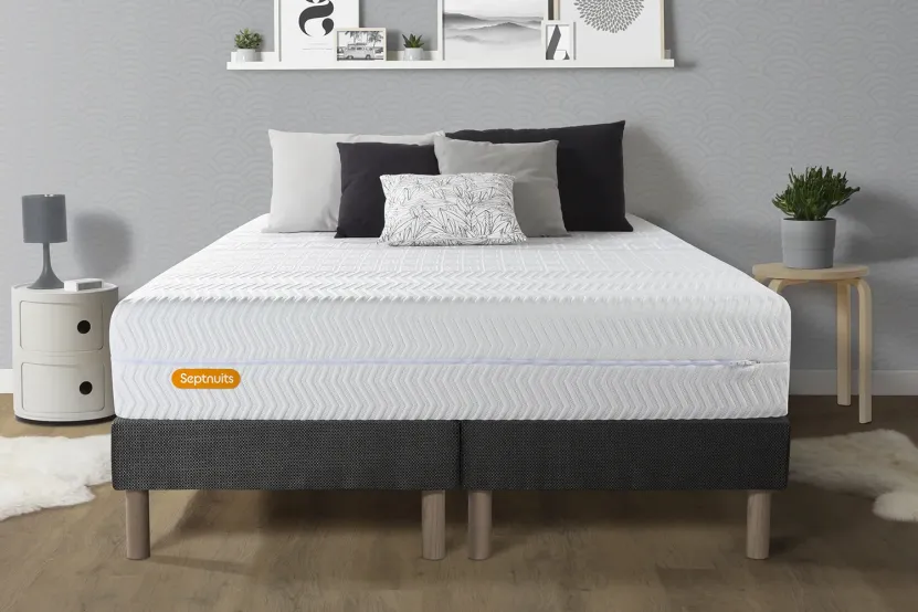 Ensemble Matelas Sommier 160x200 cm - 2 Sommiers Gris - Memo Bio