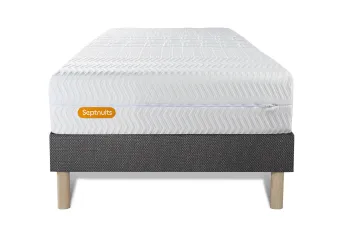 Ensemble Matelas Sommier 90x190 cm - Sommier Gris (déjà monté) - Memo Bio