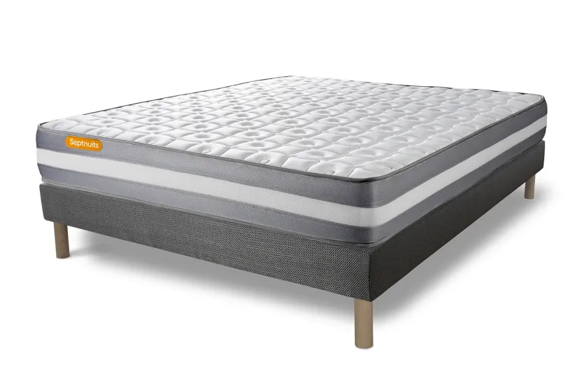 Ensemble Matelas Sommier 140x190 cm - Sommier Gris (déjà monté) - Memo Plus