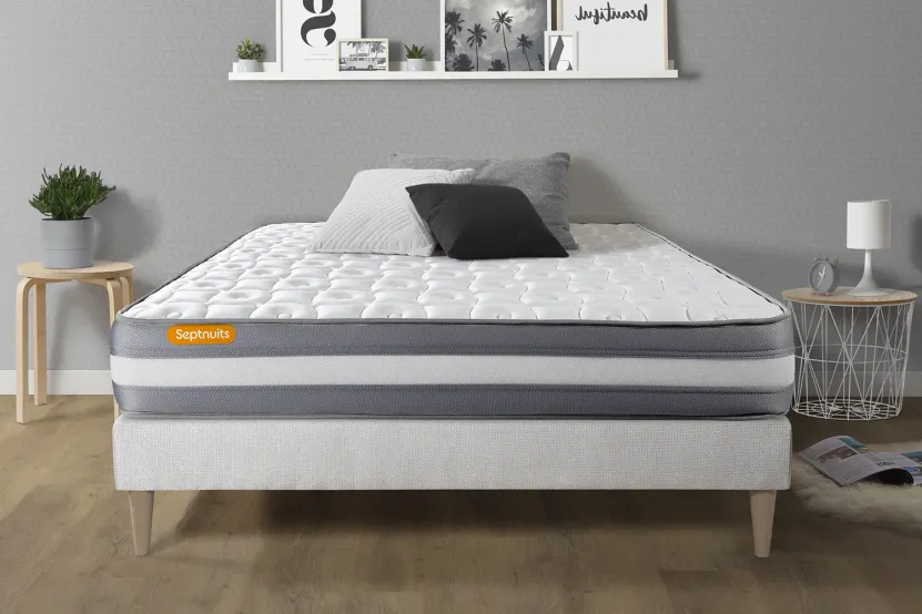 Ensemble Matelas Sommier 160x200 cm - Sommier Blanc (en kit) - Memo Plus