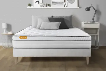 Ensemble Matelas Sommier 140x190 cm - Sommier Blanc (en kit) - Memo Luxe