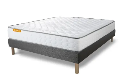 Ensemble Matelas Sommier 140x190 cm - Sommier Gris (d&eacute;j&agrave; mont&eacute;) - Memo