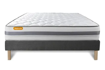 Ensemble Matelas Sommier 160x200 cm - Sommier Gris (d&eacute;j&agrave; mont&eacute;) - Memo Spring