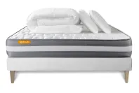 Pack lit complet 140x200 cm - Matelas + Sommier Blanc (en kit) + 2 oreillers + Couette - Memo Plus Pack lit complet 140x200 cm - Matelas + Sommier Blanc (en kit) + 2 oreillers + Couette - Memo Plus
