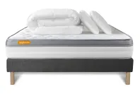 Pack lit complet 140x190 cm - Matelas + Sommier Gris + 2 oreillers + Couette - Memo Zen Pack lit complet 140x190 cm - Matelas + Sommier Gris + 2 oreillers + Couette - Memo Zen