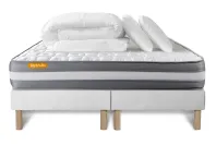 Pack lit complet 160x200 cm - Matelas + 2 Sommiers Blancs + 2 oreillers + Couette - Memo Plus Pack lit complet 160x200 cm - Matelas + 2 Sommiers Blancs + 2 oreillers + Couette - Memo Plus