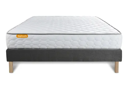 Ensemble Matelas Sommier 140x200 cm - Sommier Gris (d&eacute;j&agrave; mont&eacute;) - Memo