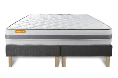 Ensemble Matelas Sommier 200x200 cm - 2 Sommiers Gris - Memo Spring