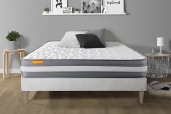 Ensemble Matelas Sommier 140x190 cm - Sommier Blanc (en kit) - Memo Plus