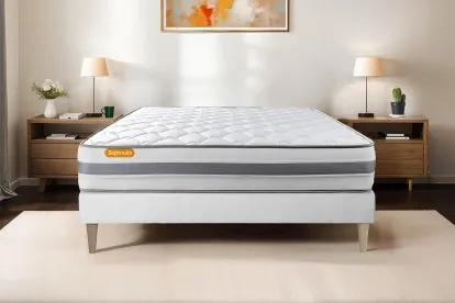 Ensemble Matelas Sommier 160x200 cm - Sommier Blanc (d&eacute;j&agrave; mont&eacute;) - Memo Spring