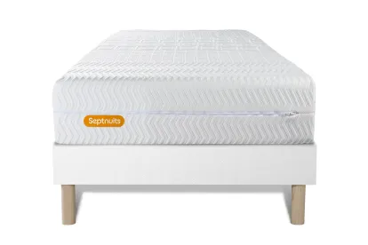 Ensemble Matelas Sommier 90x190 cm - Sommier Blanc (d&eacute;j&agrave; mont&eacute;) - Memo Bio