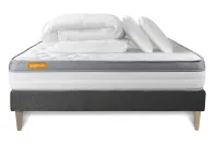 Pack lit complet 140x190 cm - Matelas + Sommier Gris (en kit) + 2 oreillers + Couette - Memo Zen Pack lit complet 140x190 cm - Matelas + Sommier Gris (en kit) + 2 oreillers + Couette - Memo Zen