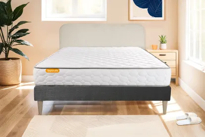 Ensemble Matelas Sommier 140x190 cm - Sommier Gris (d&eacute;j&agrave; mont&eacute;) - Memo
