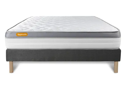 Ensemble Matelas Sommier 140x200 cm - Sommier Gris (d&eacute;j&agrave; mont&eacute;) - Memo Zen