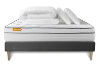Pack lit complet 140x190 cm - Matelas + Sommier Gris (en kit) + 2 oreillers + Couette - Memo Luxe Pack lit complet 140x190 cm - Matelas + Sommier Gris (en kit) + 2 oreillers + Couette - Memo Luxe