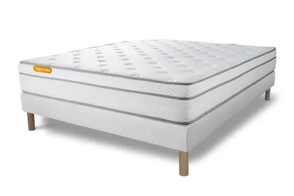 Ensemble Matelas Sommier 160x200 cm - Sommier Blanc (d&eacute;j&agrave; mont&eacute;) - Memo Luxe