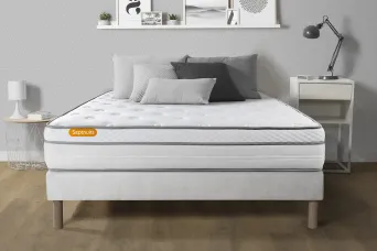 Ensemble Matelas Sommier 140x190 cm - Sommier Blanc (déjà monté) - Memo Luxe