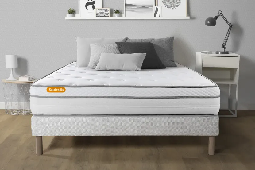 Ensemble Matelas Sommier 140x200 cm - Sommier Blanc (déjà monté) - Memo Luxe