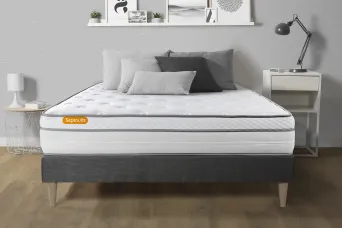 Ensemble Matelas Sommier 160x200 cm - Sommier Gris (en kit) - Memo Luxe