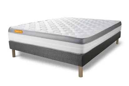 Ensemble Matelas Sommier 140x200 cm - Sommier Gris (d&eacute;j&agrave; mont&eacute;) - Memo Zen